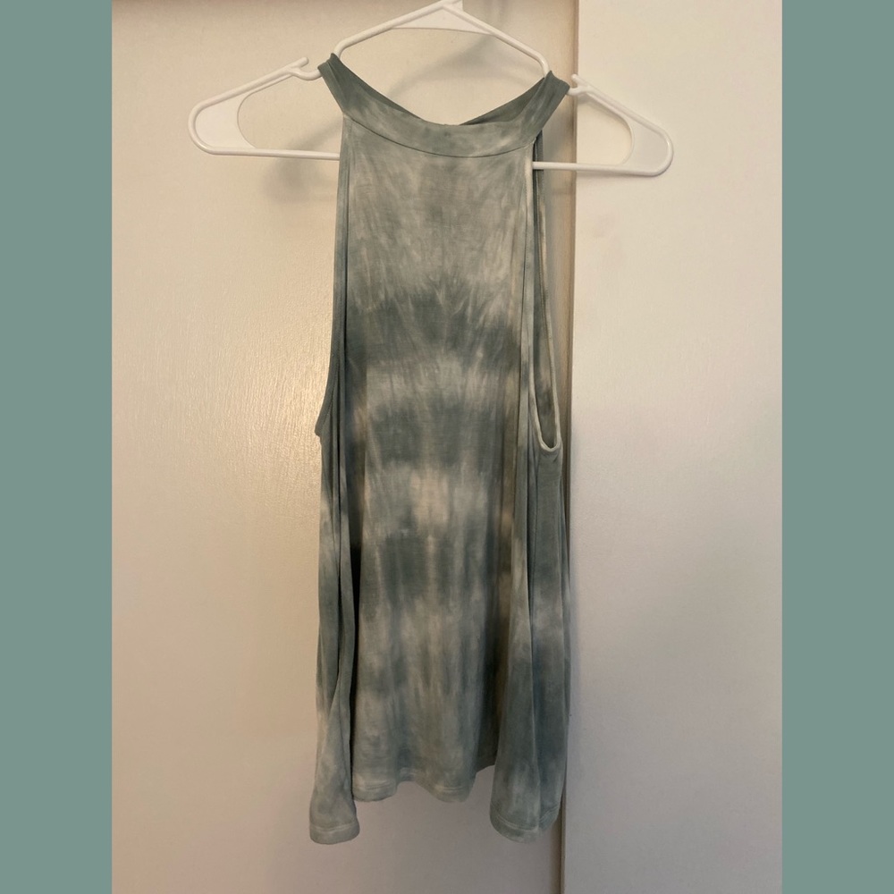 teal tie dye high neck tank top that ties